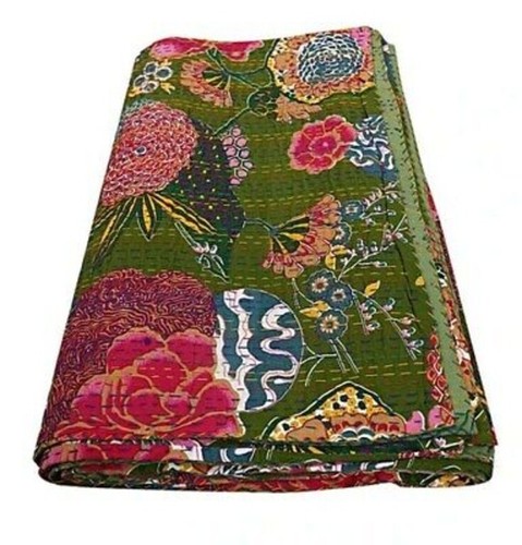 Cotton kantha quilt handmade - cotton,