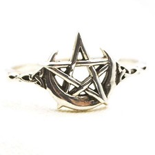 Pentagram Crescent Moon Ring