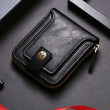 New Genuine Black Leather Mens Wallet ZIPPER Coin Purse Vintage Retro Style