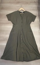 Linen Mix Dress Size 12 Warehouse Khaki Green