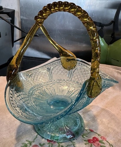 Victorian blue glass basket - blue,