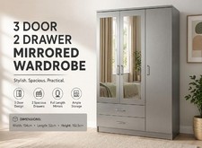 Grey 3 Door Mirror Wardrobe 2
