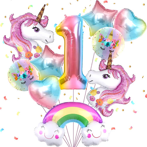 10pcs rainbow unicorn balloons - 10pcs,