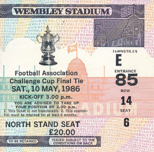 Ticket cup final 1986 - ticket:,