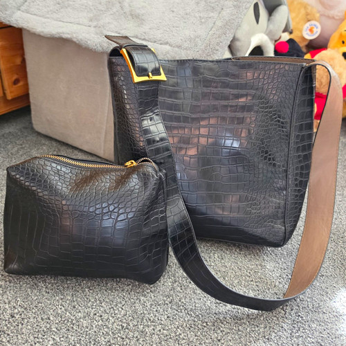 Black croc embossed faux - black,