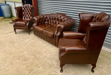 BROWN LEATHER CHESTERFIELD