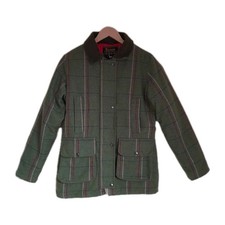 Country Wear wool Jacket tweed Women's size 10 green pink check pockets zip