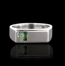 Green Moss Agate Signet Ring