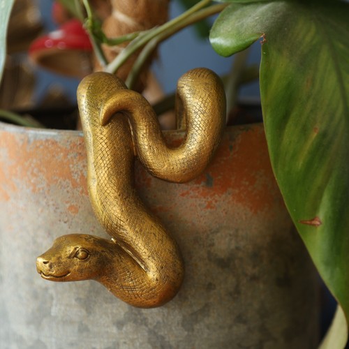 Resin gold snake - snake, plant
