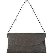 Roland Cartier Evening Clutch Bag Metallic Silver Chain Strap Glitter Sparkly