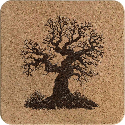 Medieval tree square cork - 'medieval, tree'