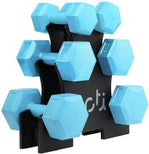 Opti 12kg Circular Fixed Dumbbell 6 Piece Weights Set Storage Blue Weights