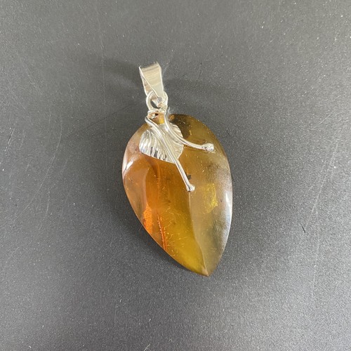 Sterling silver amber pendant - sterling,
