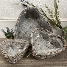 3 x Grey Twig Heart Planters