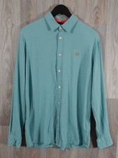 Crew Clothing Shirt Men Medium Turquoise Linen Viscose Long Sleeve Button Up CCL