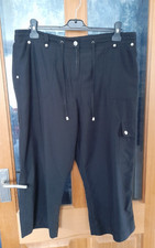 Ladies BHS Black 3/4 Length Cargo Trousers, Back Elastic - Size 16 (36" waist)