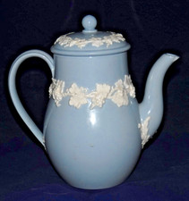 Wedgwood Queensware Coffee Pot Embossed Etruria&Barlaston Cream on Light Blue