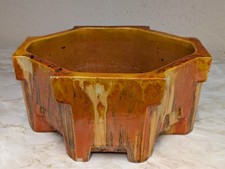 Vintage Art Deco Style Orange Lava Hexagon Pottery Planter