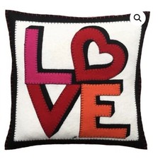 Love & Heart Felt Wool Cushion, feather inner ~ Jan Constantine 46cmx46cm
