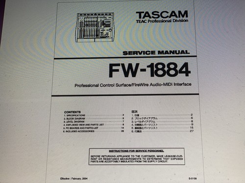 Tascam 1884 service - fw-1884,
