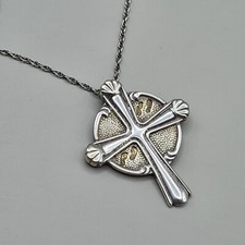 Sterling Silver Footprints Cross Necklace
