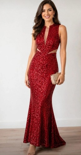 Memene red sequin mesh - red,