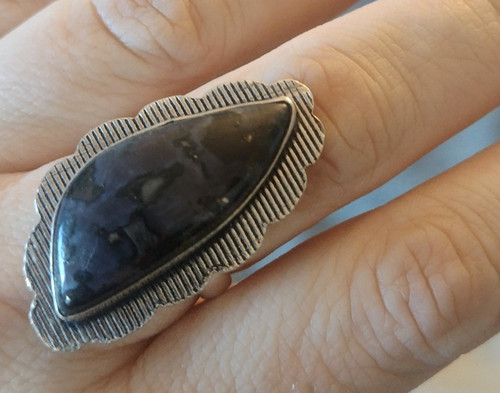 Black agate silver ring - silver,