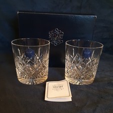 Boxed Pair of Stuart Crystal 9oz Rummers / Whisky Tumblers - Glengarry Pattern.