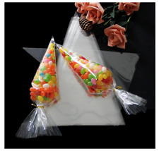 100 x CLEAR CELLOPHANE CONES BAGS FOOD Favour SWEET CANDY KIDS Party