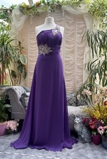 Maxi Formal Dress Cadbury Purple Beaded Special Occasion One Shoulder 14 UK