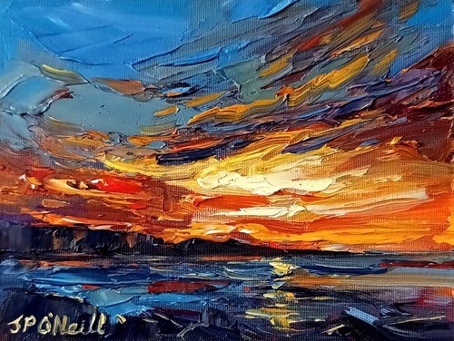 Sunset sky oil painting - oil,