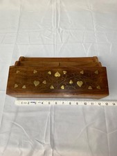 Vintage Wooden Floral Brass Inlaid 3 Section Letter Holding Rack 26x13x10cm