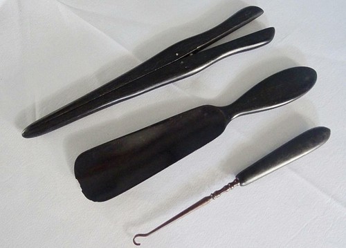 Antique ebony button hook shoe - antique,