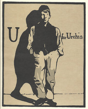 William Nicholson Woodcut Print 1898 U for Urchin Alphabet Lithograph 1975