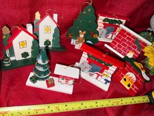 Vintage Wooden Christmas tree hanging Decorations -hand painted  Houses # f