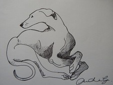 Original pen & ink dog line