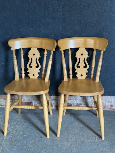 Pair farmhouse pine chairs - pair,