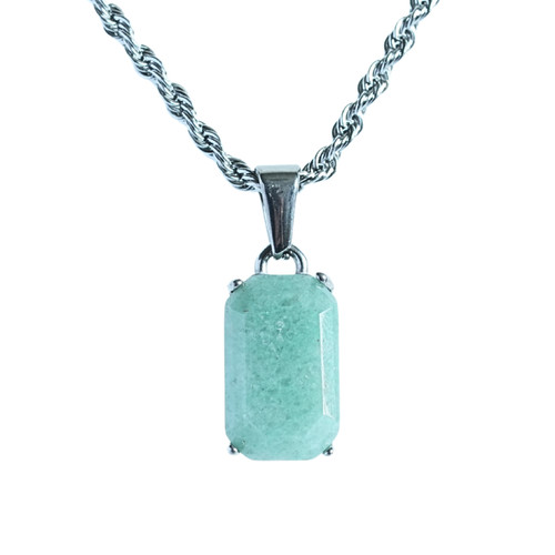 Silver jade stone pendant - silver, –