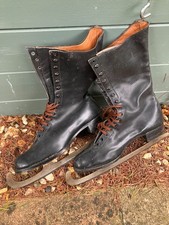 Vintage Leather Ice Skates black Foot-Fitters LTD London W decorative display