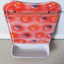 VINTAGE ANTIQUE FRENCH COLOURED PATTERNED ENAMEL KITCHEN UTENSIL RACK DRIP TRAY