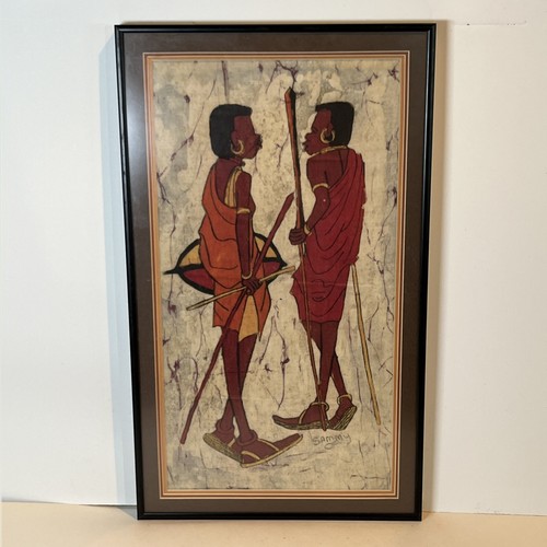 Vtg african batik painting - african,