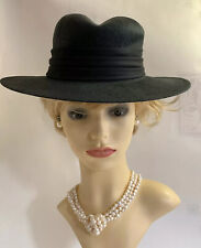 Peter Bettley Vintage 1980s Black Sinamay Hat Satin Ribbon Bow & Diamanté Trim
