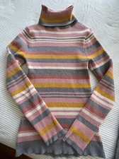 Girls Primark Age 10-11 Years Pink/Grey/Mustard/White Stripe Polo Neck Jumper