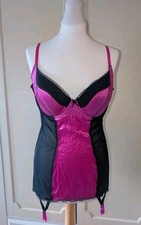Stunning Ann Summers Genevieve Pink Silk Suspender Basque Corset Cami Size 14