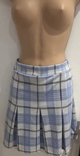 Sexy Blue & White Checked QUIZ Pleated Mini Skirt Size 12 * L@@K * Vgc 