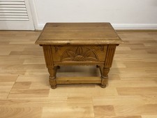 Vintage Pine Wood Side Table Sewing Box With Storage & Carved Design By Keenpine