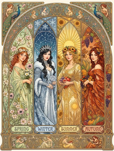Tile mural four seasons art - tile,