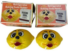 Louie the Lemon Refrigerator Baking Soda Holders x 2 Vintage Kitchen Gadget