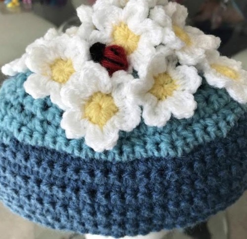 Knitted pink peach tea cosy - tea,