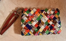 Nahui Ollin Sweet Wrapper Purse. Bright & Colourful. 7.5 X 5. Strap 5” Eco.